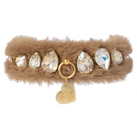 Diamond Drops Fur Collar Camel/Gold