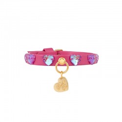 Diamonds Hearts Collar Fuchsia Ecoleather/Gold