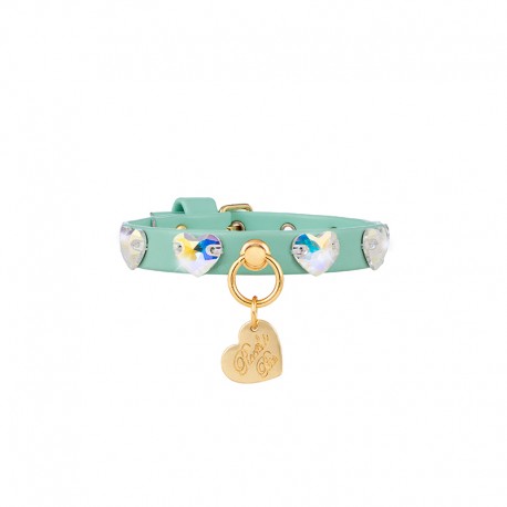 Diamonds Hearts Collar Acqua Ecoleather/Gold