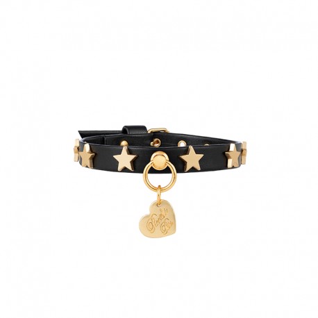Golden Stars Studs Collar Black Ecoleather/Gold