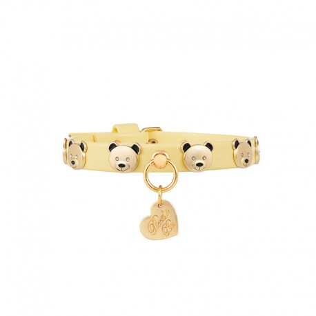 Teddy Studs Collar Yellow Ecoleather/Gold