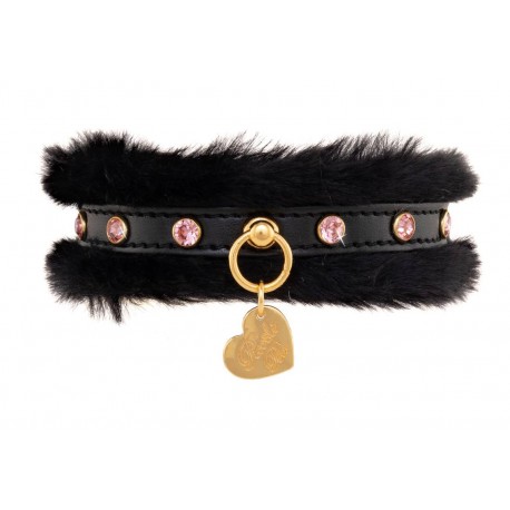 Pink Chaton Rivets Fur Collar Black/Gold