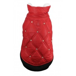 Rhinestone Puffer Vest Red